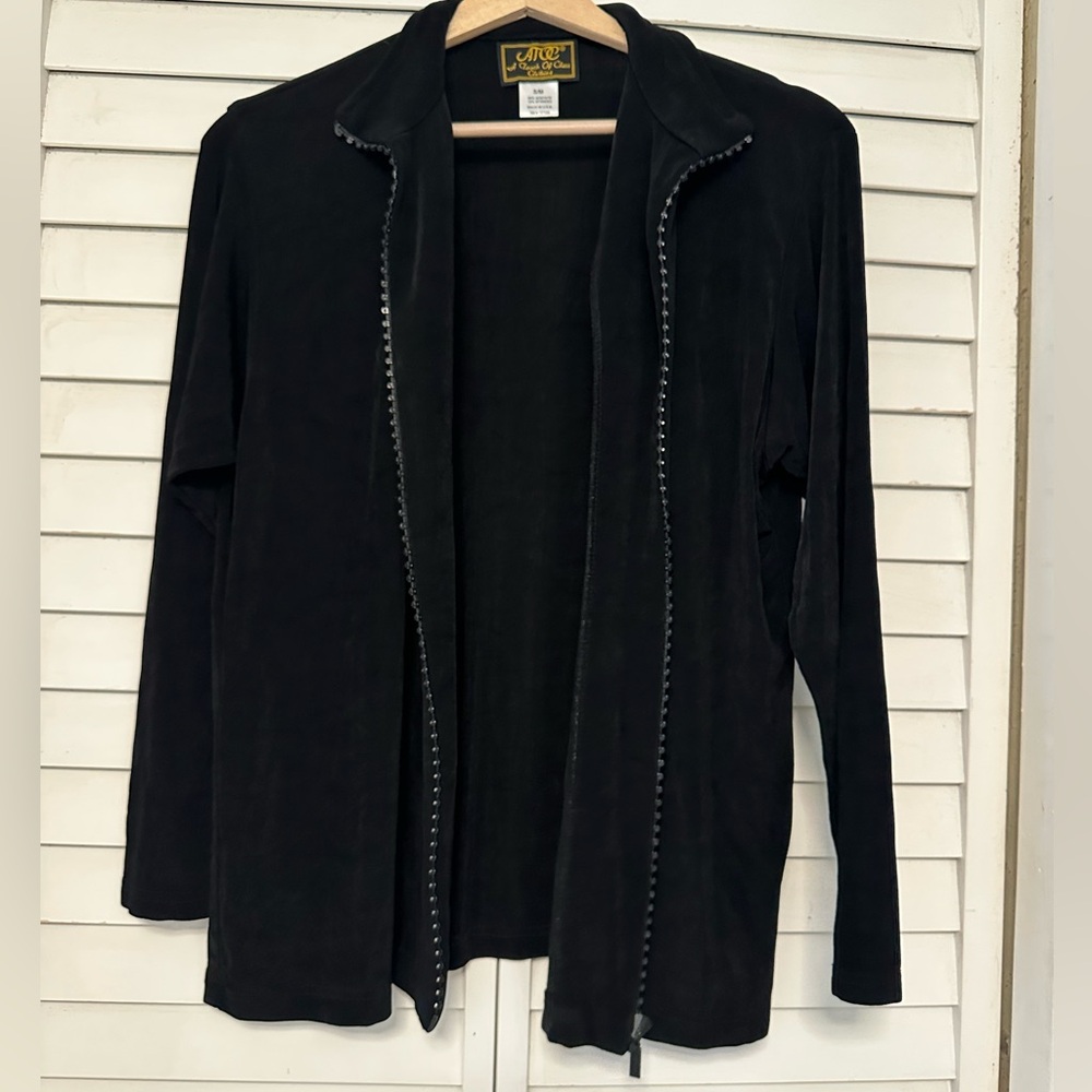 A Touch of Class Clothing Black Open-Front Women's Jacket with Embellished Trim